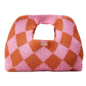 Kopari Diamond Knit Bag Argyle Pink/Orange Circle Handbag Purse Woven Kidcore